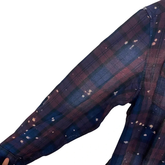 Bart Simpson Reworked Bleached Plaid Flannel Shirt Men Unisex Large Handmade - Picture 5 of 14